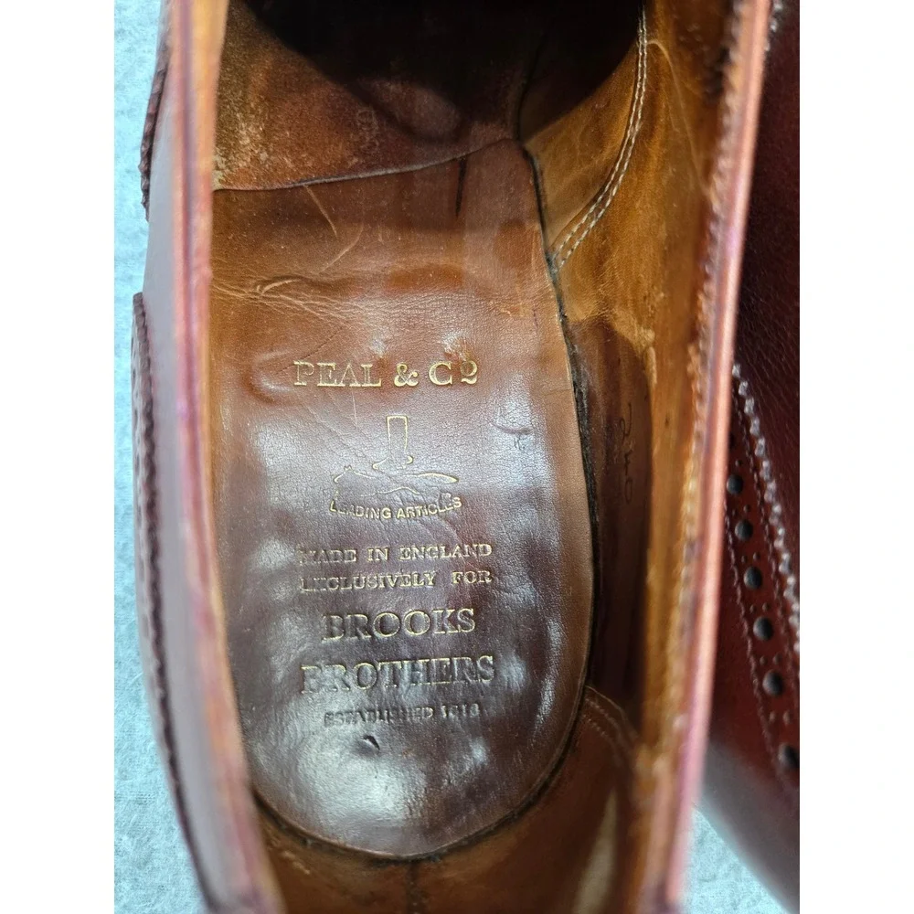 Peal & Co Brooks Brothers Mens Brown Leather Cap Toe Brogue Oxford Shoes 9.5 D